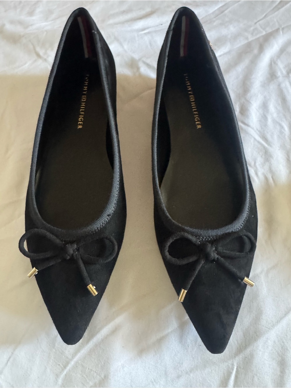 Tommy Hilfiger Black Pointed Bow Ballet Flats